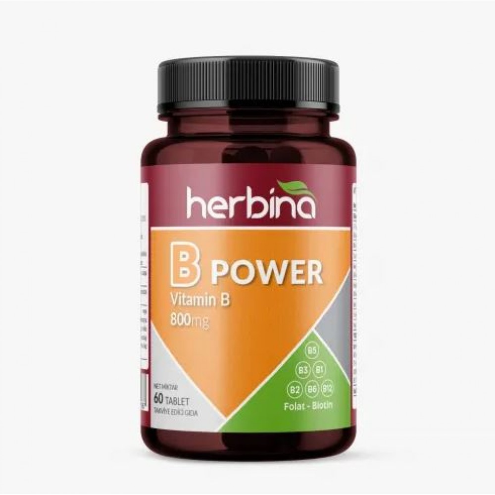 Herbina B - Power Vitamin B Karışımı 800 mg 60 Tablet